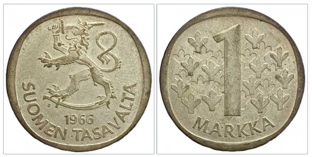  Finnland 1 Markka 1966 Suomen Tasavalta   