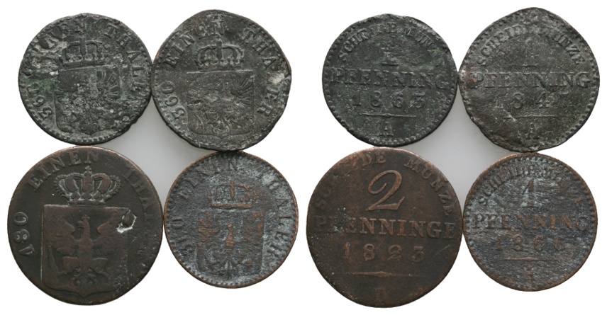  Altdeutschland; Lot Kleinmünzen ( 4 Stück )1863/1847/1823/1866   