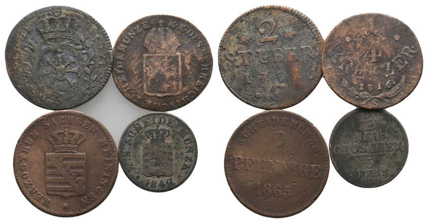  Altdeutschland; Lot Kleinmünzen ( 4 Stück )173?/1816/1865/1949   