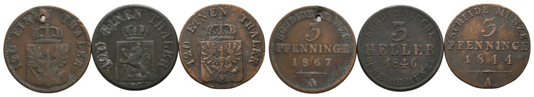  Altdeutschland; Lot Kleinmünzen ( 3 Stück ) 1867/1846/1844   