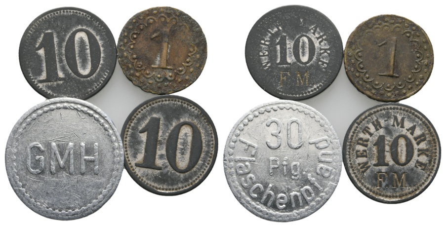  Deutsches Reich; Notgeld, 4 Kleinmünzen   