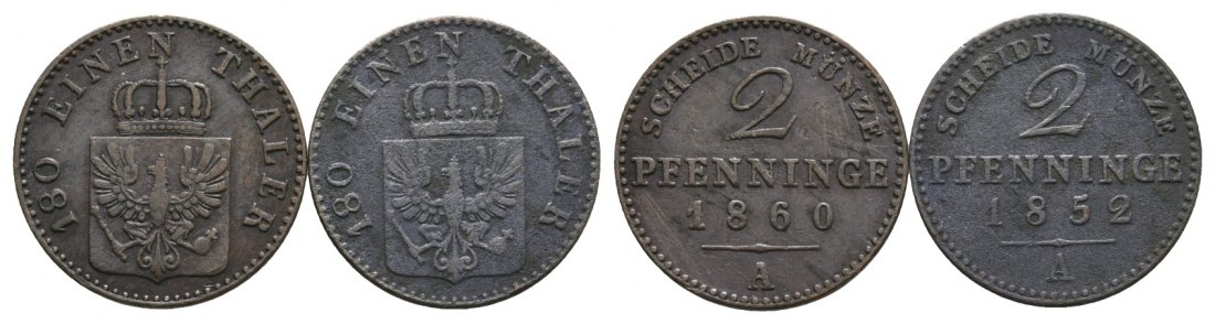  Altdeutschland; 2 Kleinmünzen 1860/1852   
