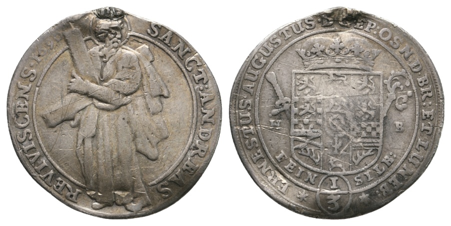  Altdeutschland; 1/3 Taler (Andreas-Taler) aus dem Bistum Osnabrück; Kleinmünze 1690; Henkelspuhr   