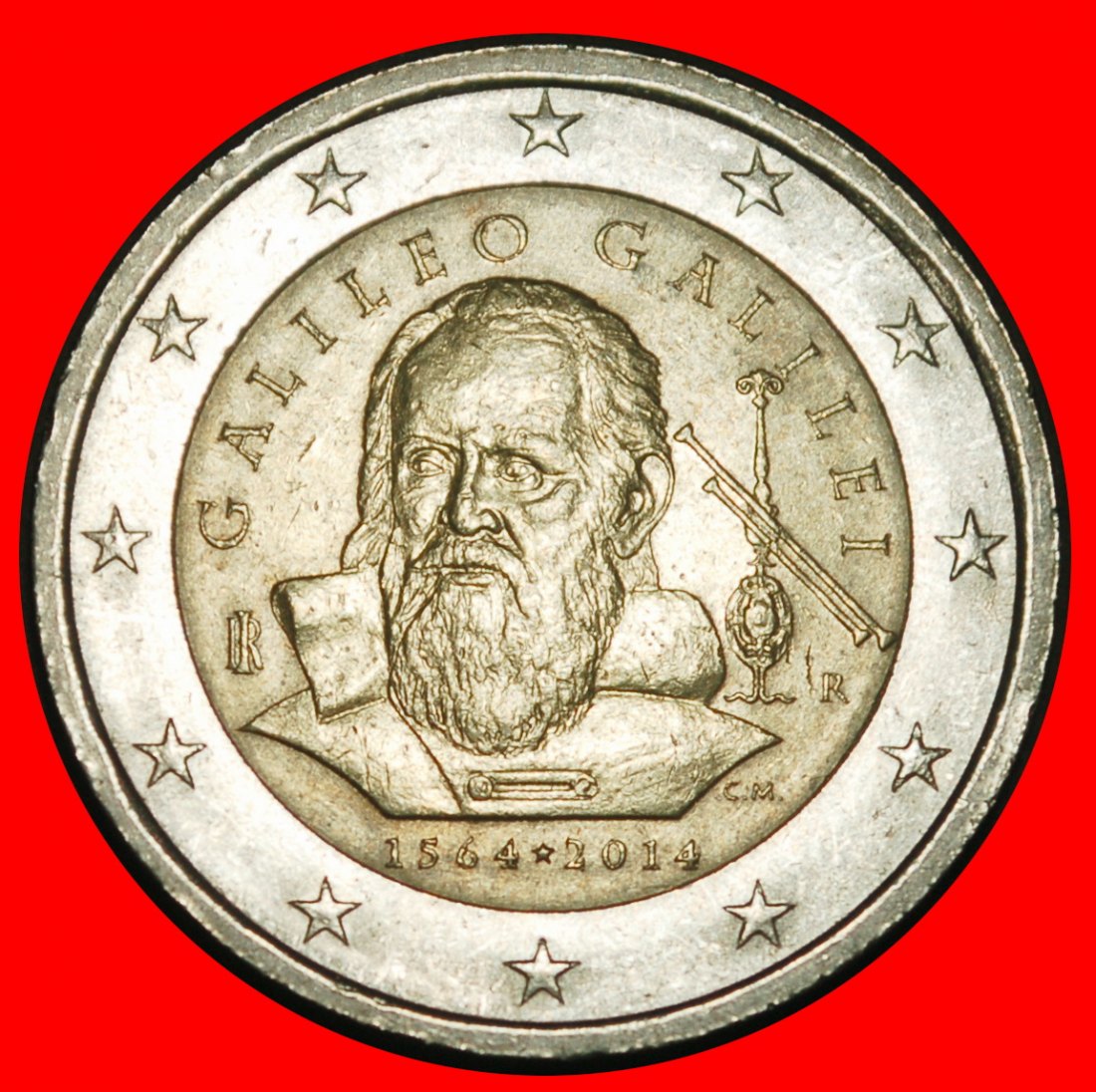 Ⰺ GALILEI 1564-1642: ITALY★2 EUROS 2014R NON-PHALLIC TYPE 2008-2026 DIES I r1★LOW START★ NO RESERVE!