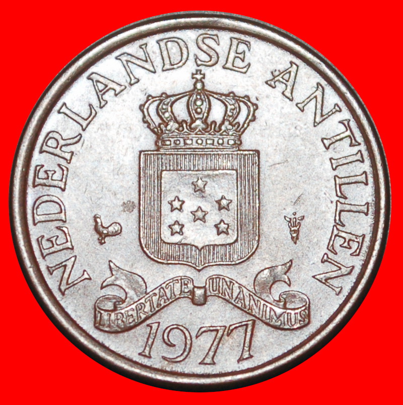  Ⰺ NIEDERLANDE MIT ARUBA (1970-1978): ANTILLEN ★ 1 CENT 1977 HAHN! JULIANA (1948-1980)★OHNE VORBEHALT   