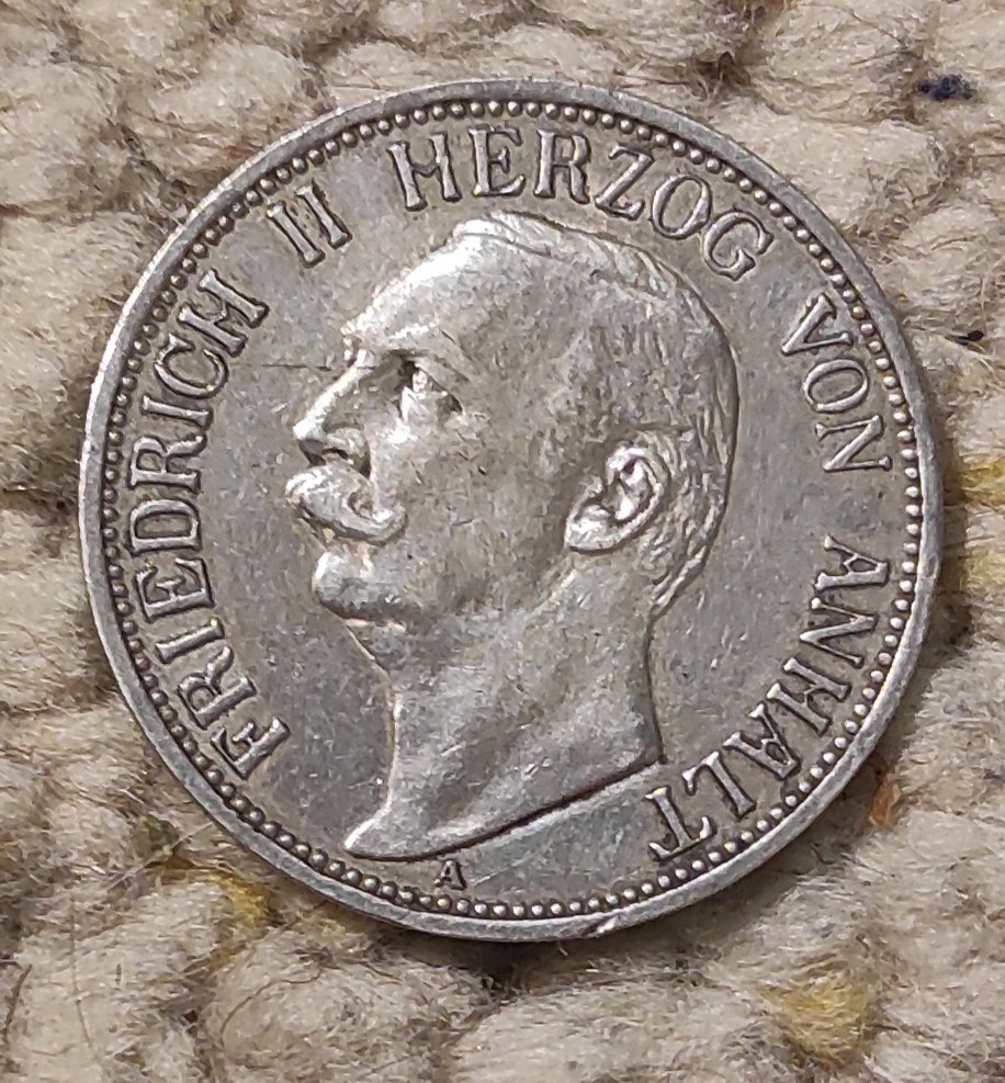  Kaiserreich 3 Mark 1911 Anhalt, SILBER, Friedrich II. Herzog von Anhalt   