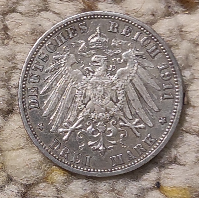  Kaiserreich 3 Mark 1911 Anhalt, SILBER, Friedrich II. Herzog von Anhalt   