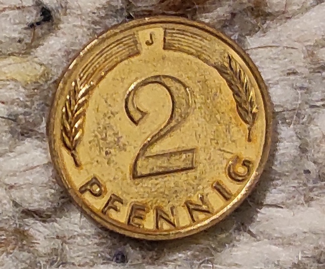  Deutschland 2 Pfennig 1996 J VERGOLDET   