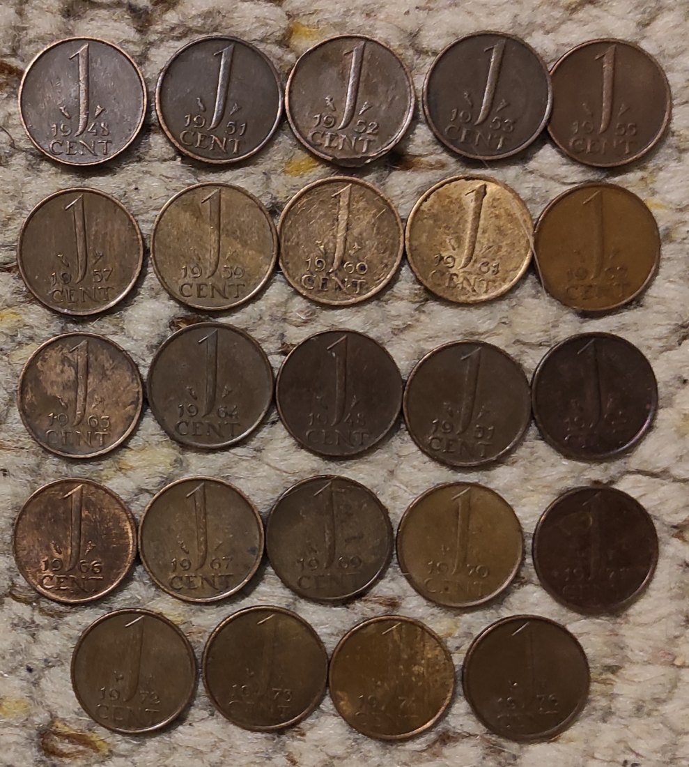  Set 016: Niederlande 24 x 1 Cent mit verschiedenen Jahrgängen   