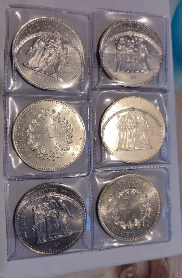  Silbermünzen, 6x 50francs Hercules Gruppe   