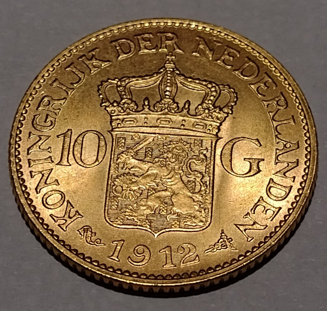  Goldmünze, Niederlande 10 Gulden 1912, Wilhelma   