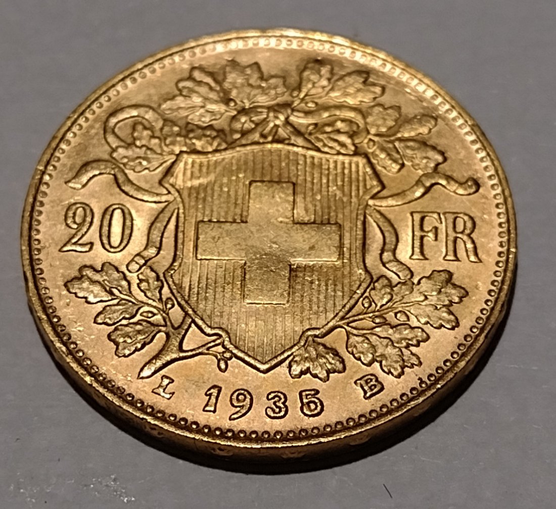  Goldmünze, 20 Franken Vreneli, Schweiz 1935.   