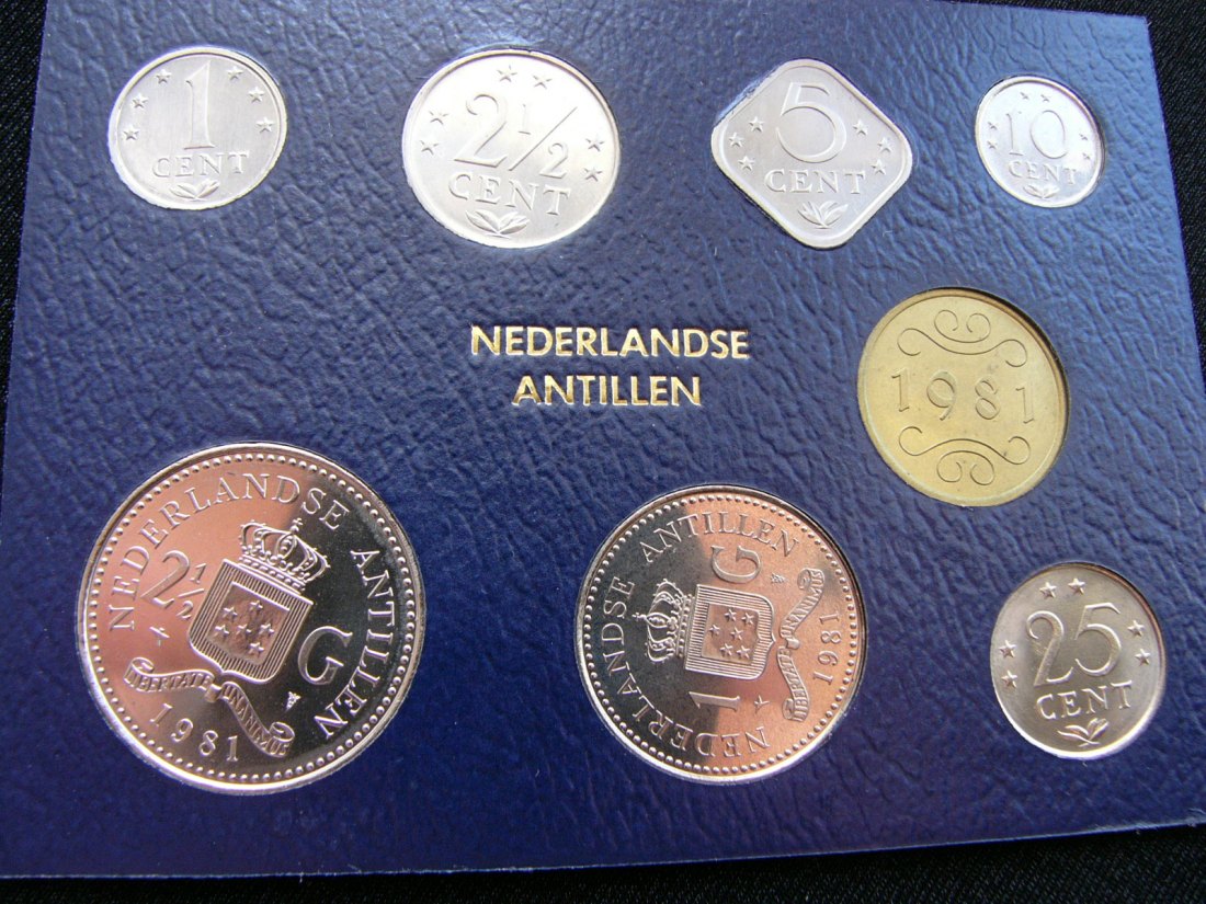  ANTILLES set 1 2,1/2 5 10 25 cents 1-2,50 gulden 1981   