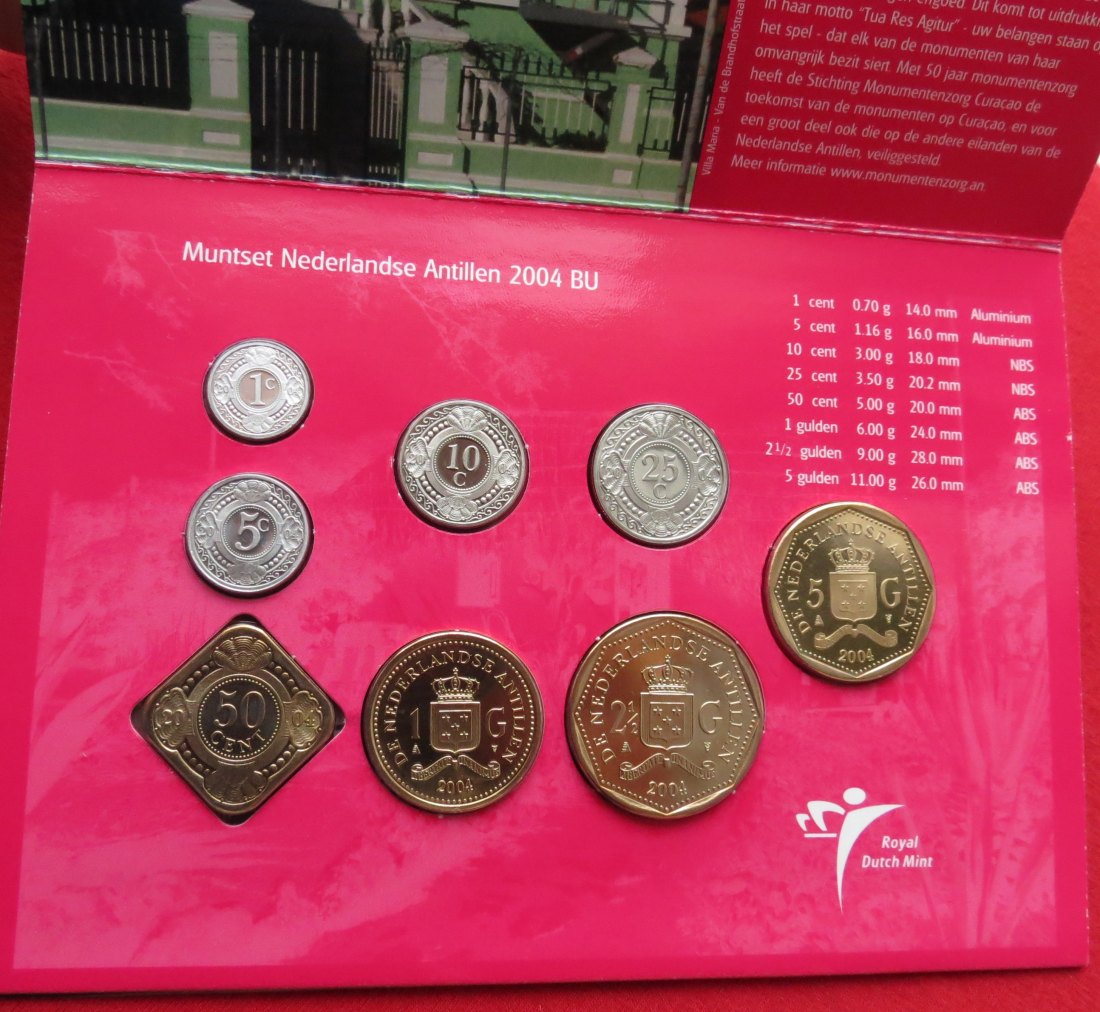  ANTILLES set 1 2,1/2 5 10 25 cents 1-2,50 5 gulden 2004   
