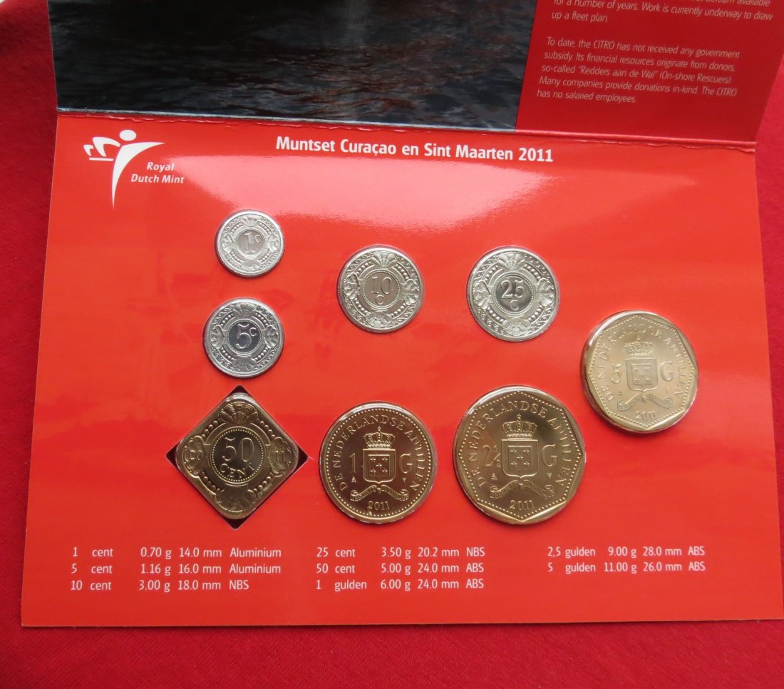 ANTILLES set 1 2,1/2 5 10 25 cents 1-2,50 5 gulden 2011