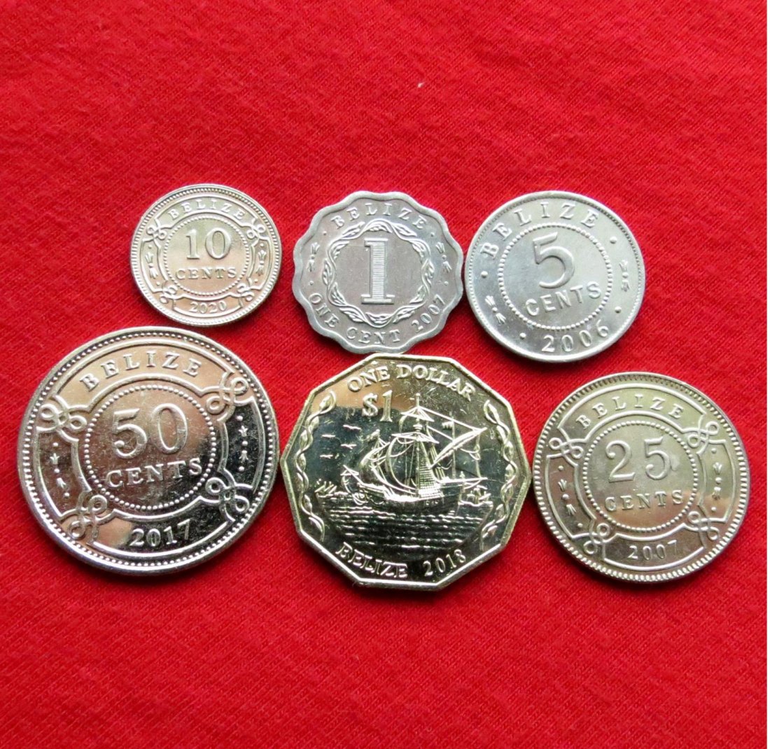 Belize 1 5 10 25 50 cebts 1 $ 2006 2007 2017 2018 2020