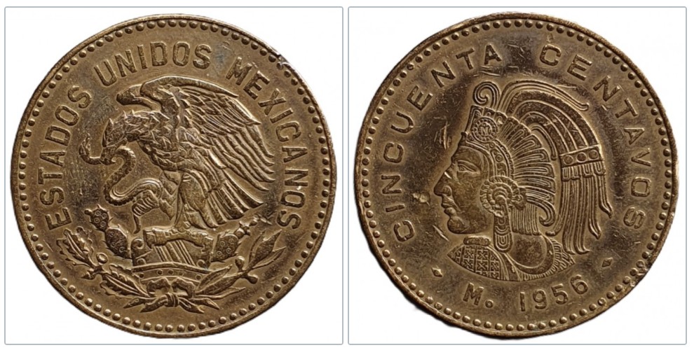  Mexiko 50 Centavos 1956 ERHALTUNG   