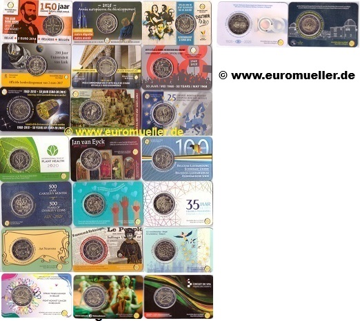 Belgien 23x 2 Euro Gedenkmünzen 2014 - 2026...bu. in franz. Coincards   