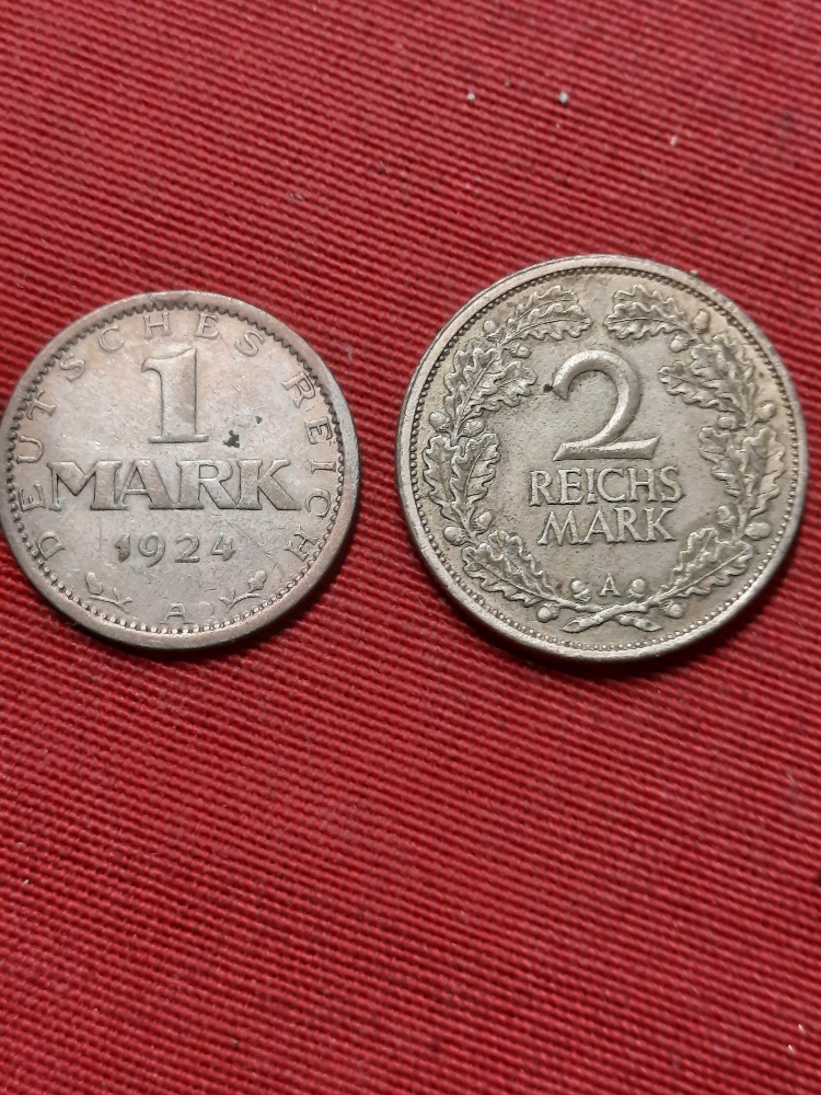  Weimar 1 und 2 Mark Silber   