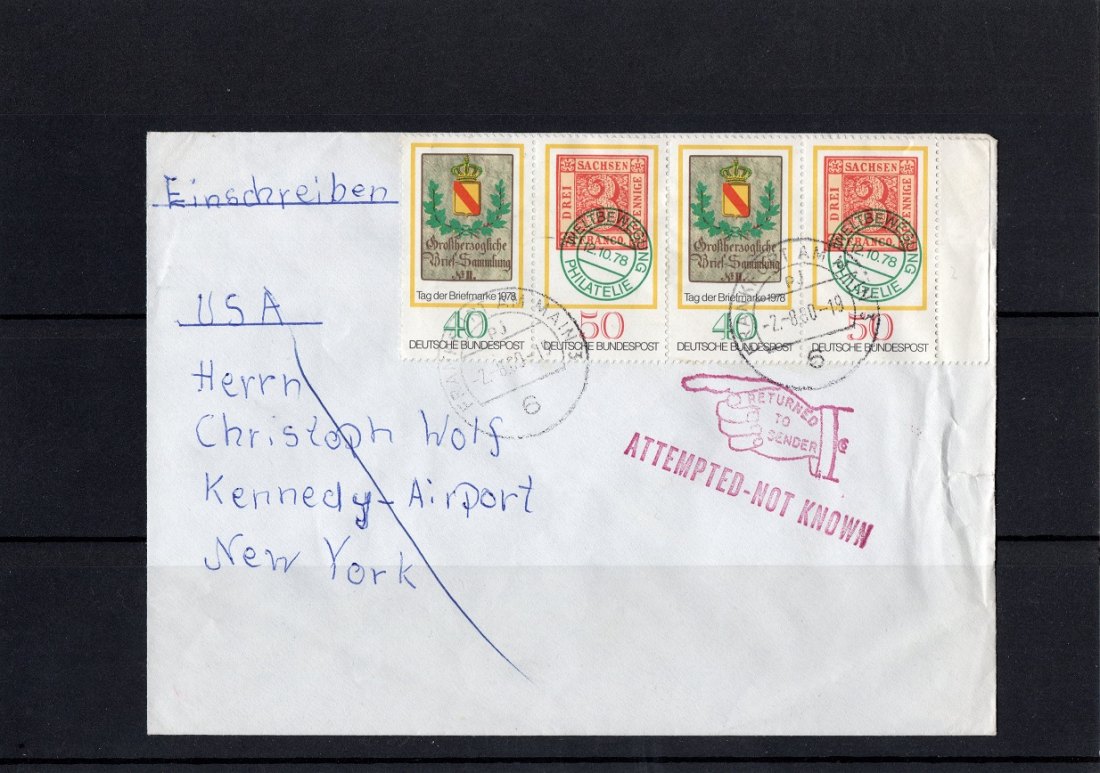  BRD 1978 Einschreiben mit 2x Mi.980-981 Zd. nach New York/ Retoure/ Echt gelaufen/ div. Stempel   