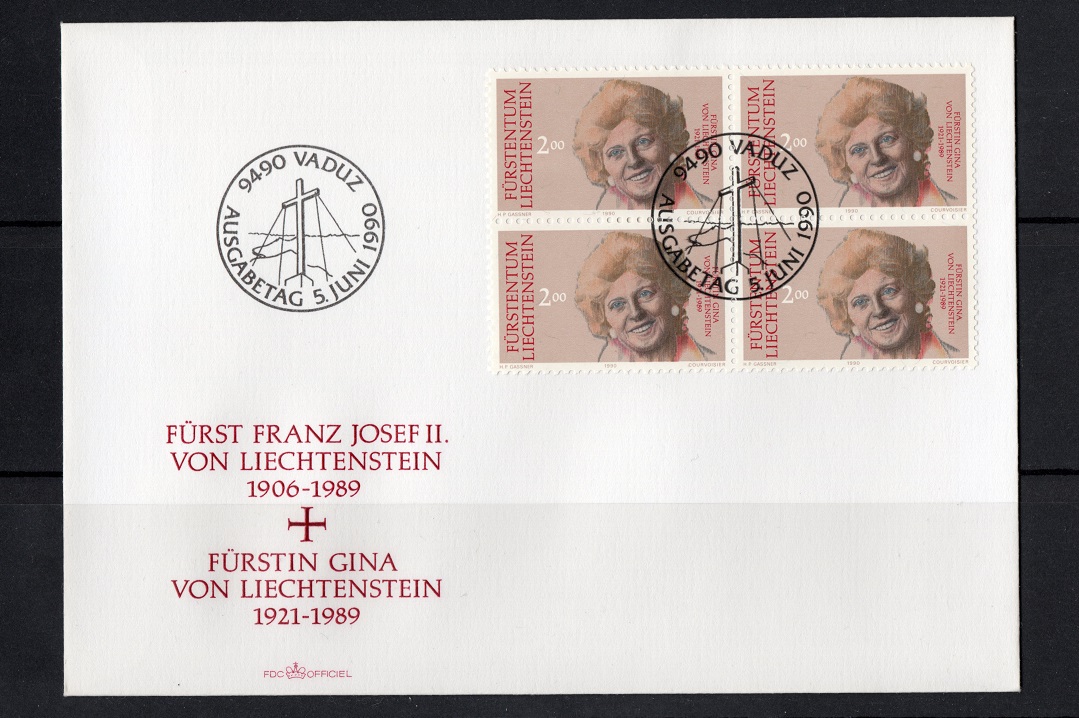  Fürstentum Liechtenstein ETB Fürstin Gina 1921-1989/ Viererblock FDC/ SST Vaduz/ s.scan   