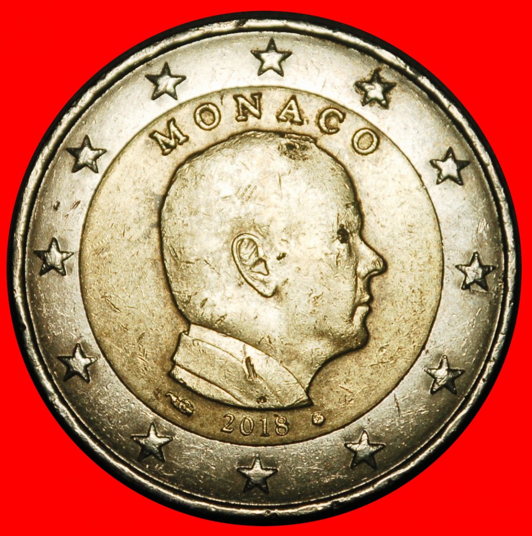 Ⰺ FRANKREICH (2002-2025): MONACO ★ 2 EURO 2018! UNGEWÖHNLICH! ALBERT II. (2005-) ★OHNE VORBEHALT!