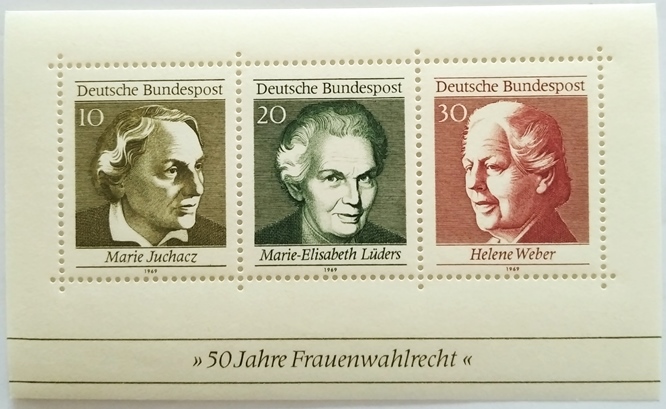 1969, Deutschland, Briefmarkenbogen: 50 Jahre Frauenwahlrecht, postfrisch   