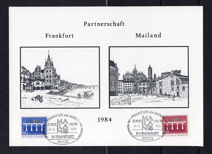  BRD 1984 Mi.2010-2011 auf Gedenkblatt Partnerschaft Frankfurt Main- Mailand/ SST./ 22x 15,8 cm   