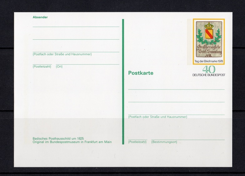  BRD 1978 Postkarte/ Tag der Briefmarke/ s.scan   
