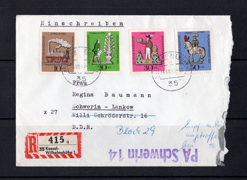  BRD 1969 Einschreiben mit Mi.604-607 Echt gelaufen   