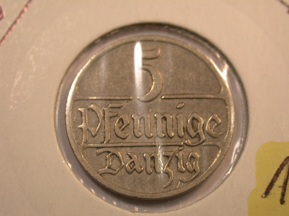 J35 Danzig 5 Pfennig 1923 in ss-vz Originalbilder