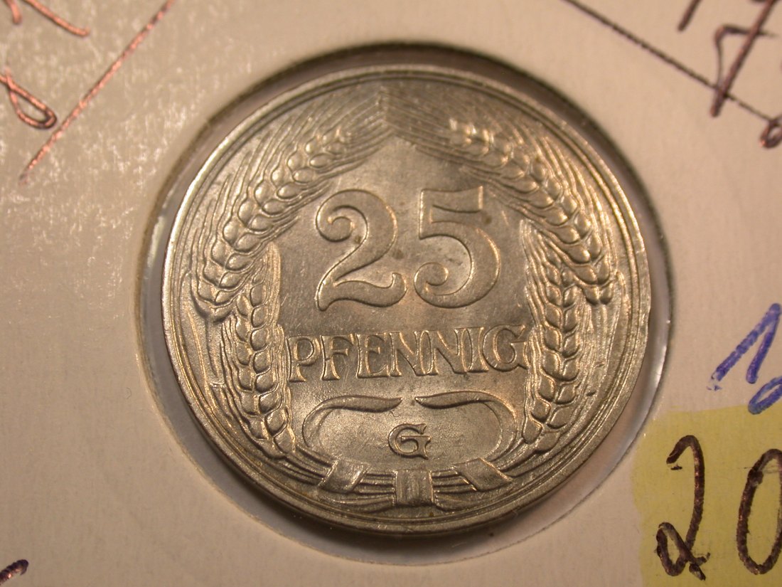 J35 KR 25 Pfennig 1911 G in vz-st Originalbilder