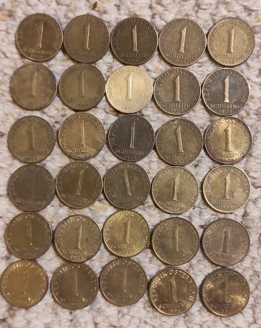  Set 017: Österreich Münzlot mit 30 x 1 Schilling Stücken   