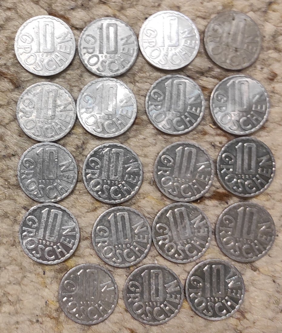  Set 068: Österreich Münzlot mit 18 x 10 Groschen vor dem Euro   