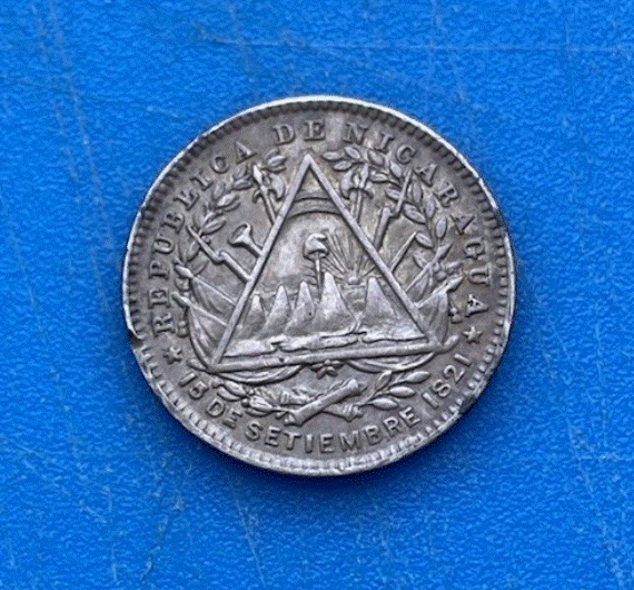  SILBER - Nicaragua 10 Centavos (Cents) 1887 Staatswappen   
