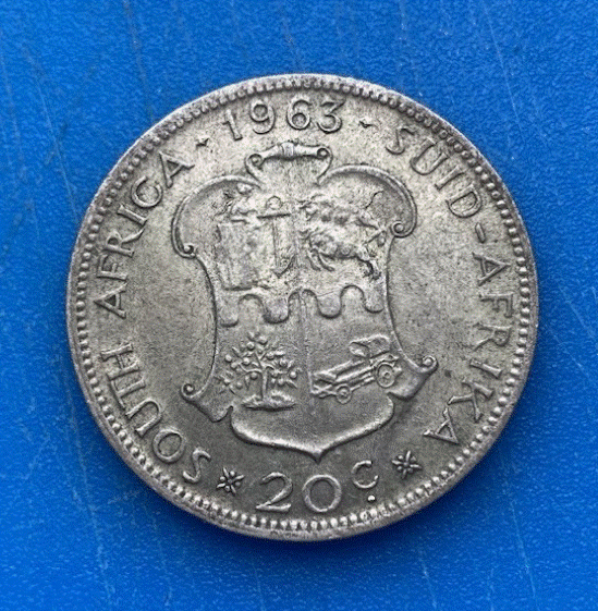  SILBER - Südafrika 20 Cents 1963 (Jan van Riebeeck) Porträt & Staatswappen   