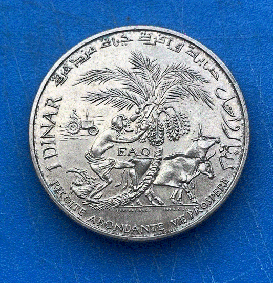  SILBER - Tunesien 1 Dinar 1970 (AH 1390) Habib Bourguiba FAO   