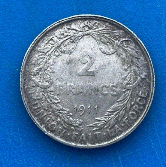  SILBER - Belgien 2 Francs 1911 (Albert I.) Kopfbildnis   
