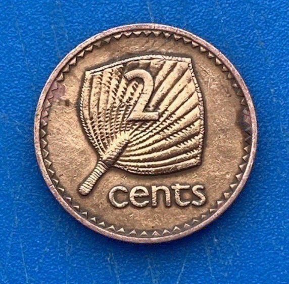  BRONZE - Fidschi 2 Cents 1969 (Elizabeth II.)  & Traditioneller Fächer (Iri)   