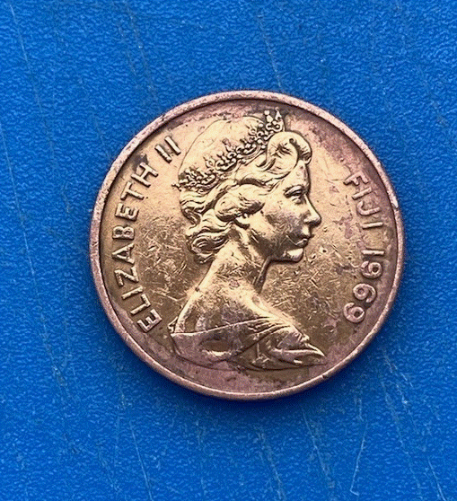  BRONZE - Fidschi 2 Cents 1969 (Elizabeth II.)  & Traditioneller Fächer (Iri)   