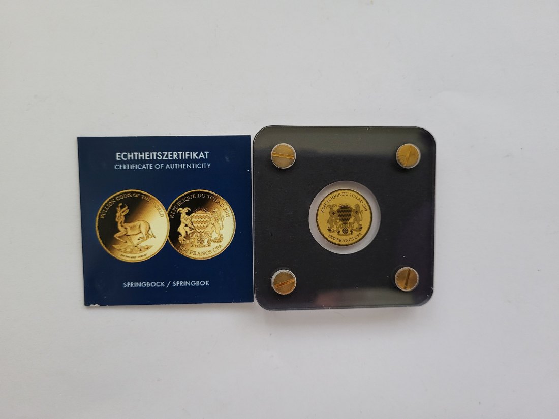  3000 Francs 2019 Springbock 1/500 Oz 999 Goldmünze Tchad Tschad Spittalgold9800 (5528   