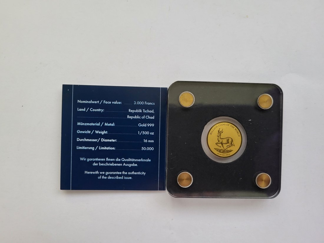  3000 Francs 2019 Springbock 1/500 Oz 999 Goldmünze Tchad Tschad Spittalgold9800 (5528   