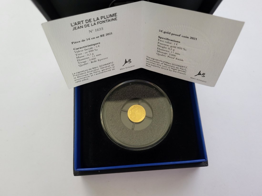  5 Euro 2021 Monnaie de Paris Goldmünze 0,5g 999 Frankreich Spittalgold9800 (5525   