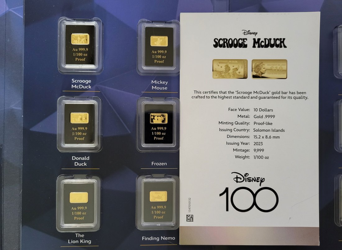  10 Dollars 2023 Disney Goldbarren 1/100 Oz 999.9 9 Stk. Solomon Islands Spittalgold9800 (5526   