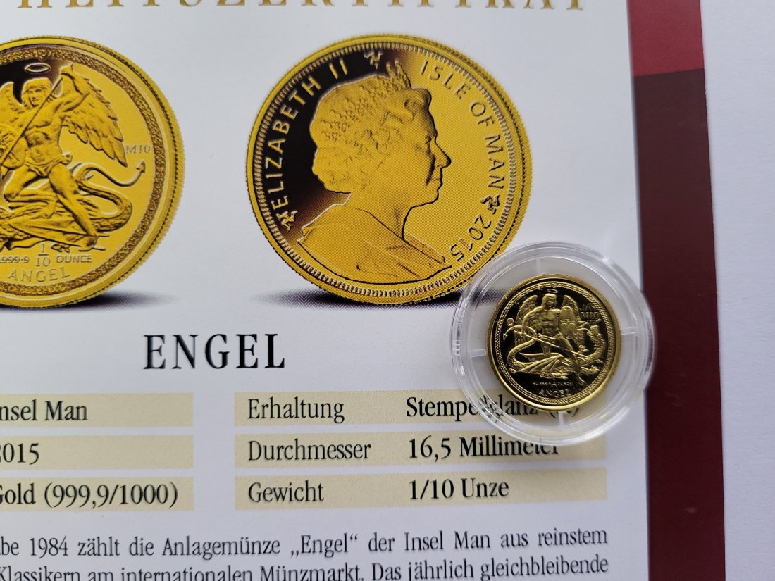  Goldmünze 2015 Engel 1/10 Oz/999,9 Isle of Man Großbritannien Spittalgold9800 (4875   