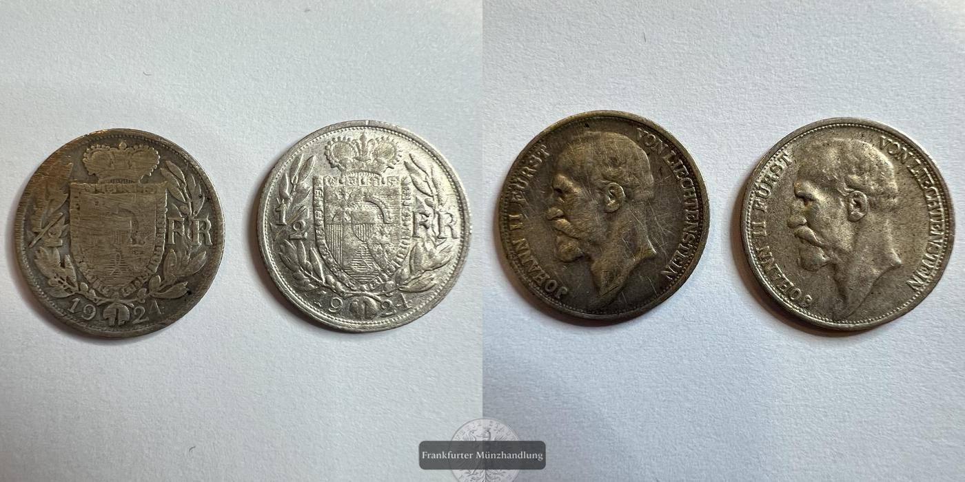  Lot: Liechtenstein 1924 2x ½ Frank - Johann II FM-FRANKFRUT N#11781 Feinsilber: 4,18g   