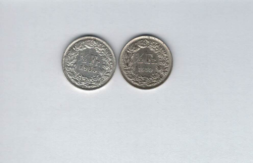  1/2 Franken 1953 1959 silber á 2,08g fein 2 Stk. Schweiz Spittalgold9800 (3469)   