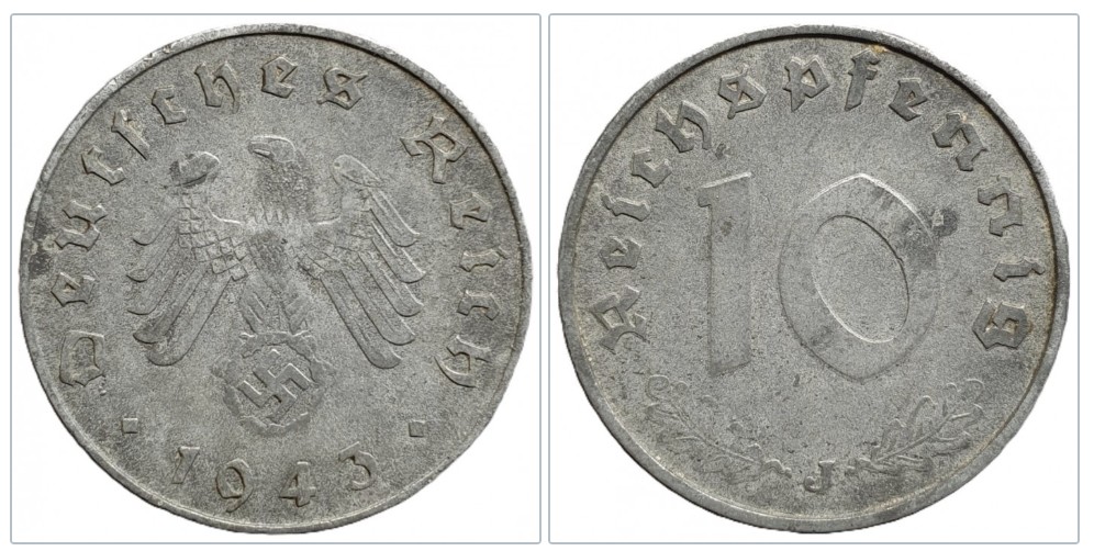  Drittes Reich 10 Reichspfennig 1943 J   