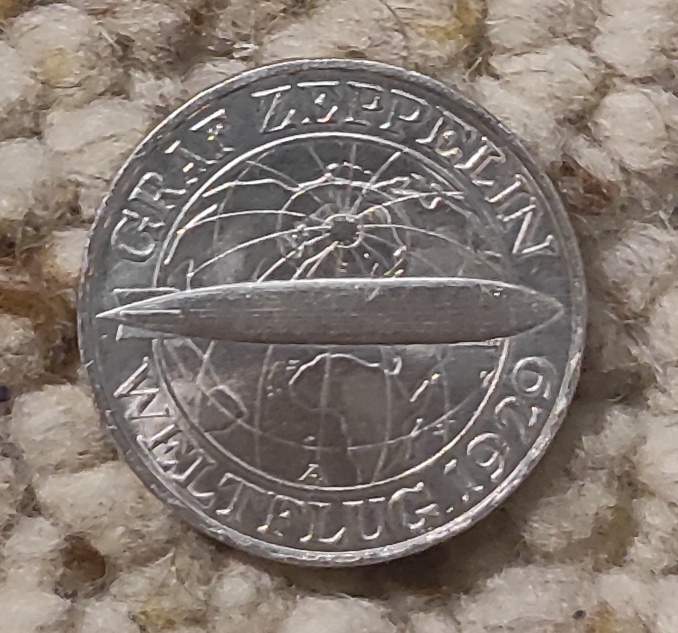  Weimarer Republik 3 Reichsmark 1930, SILBER, Weltrundflug 1929 des Luftschiffes Graf Zeppelin   