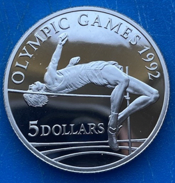  SILBER - Cookinseln 5 Dollars 1992 XXV. Olympische Sommerspiele - Hochsprung   